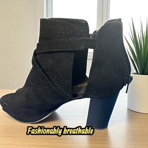 Black Suede Madden Ankle Boots with Open Toe